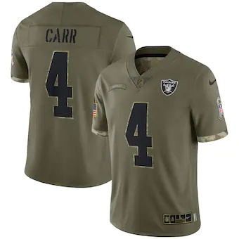 mens nike derek carr olive las vegas raiders 2022 salute to